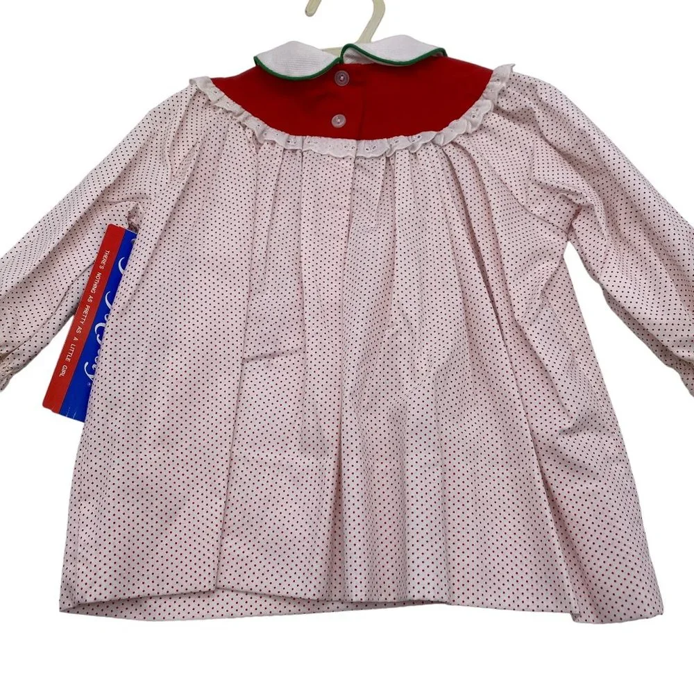Vintage Girls Christmas swing top size 12M NOS Santa Claus patch Polka dot Her M